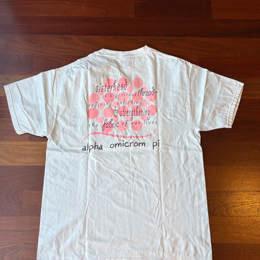 Alpha Omicron Pi Vintage Sisterhood T-Shirt with Misspelled Word - Picture 3 of 9
